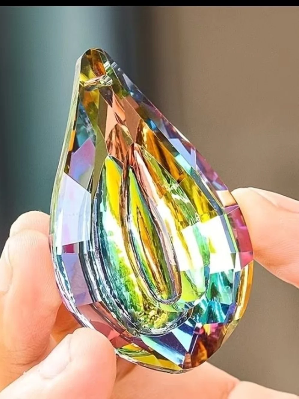 Crystal Teardrop Prism Hanging Accent - Rainbow Finish